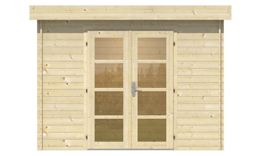 Ansicht Frontseite Gartenhaus Minimodern 28mm 300x200cm