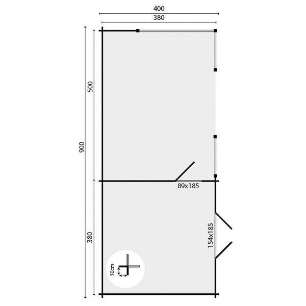 Grundriss Gartenhaus Mokka 40mm 900x400cm