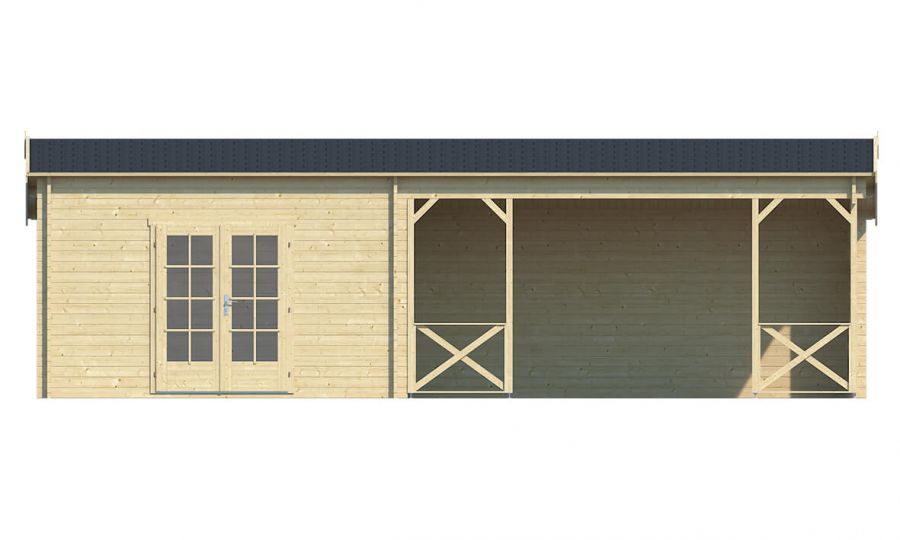 Ansicht Frontseite Gartenhaus Mokka 40mm 900x400cm