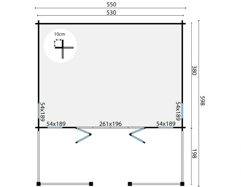 Grundriss Gartenhaus Olaug 44mm 550x598cm