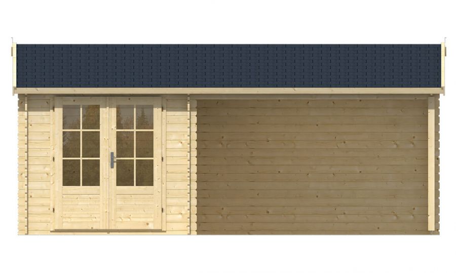 Ansicht Frontseite Gartenhaus Ove 28mm 590x300cm