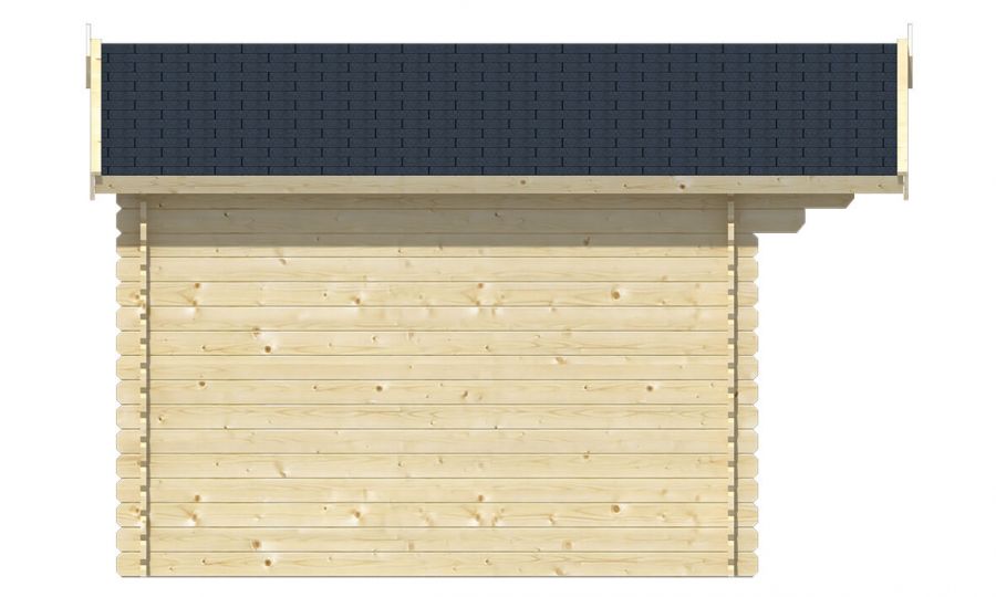 Ansicht Linke Seite Gartenhaus Perlund 28mm 300x300 + 80cm Vordach