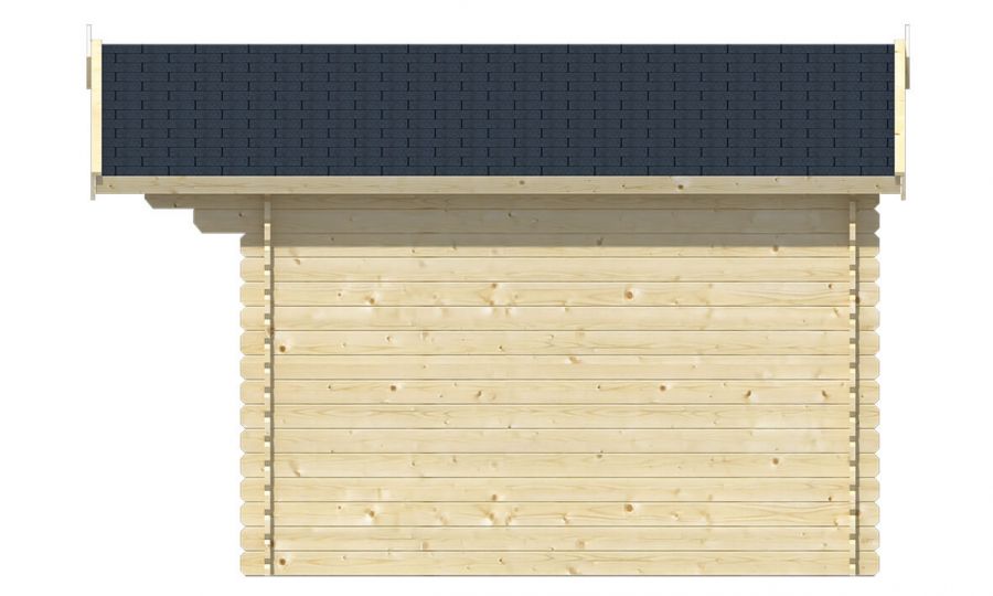Ansicht Rechte Seite Gartenhaus Perlund 28mm 300x300 + 80cm Vordach