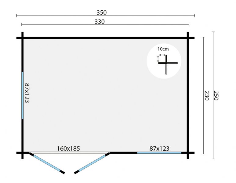 Grundriss Gartenhaus Philip 40mm 350x250cm