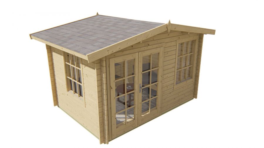 Seitliche Ansicht von Vorne Gartenhaus Philip 40mm 350x250cm
