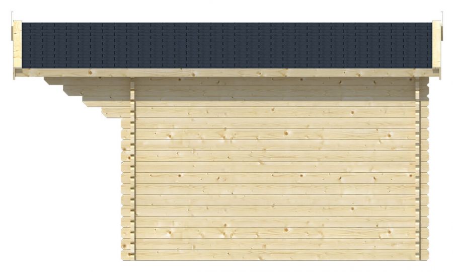 Ansicht Rechte Seite Gartenhaus Riho 40mm 320x320+120cm Vordach