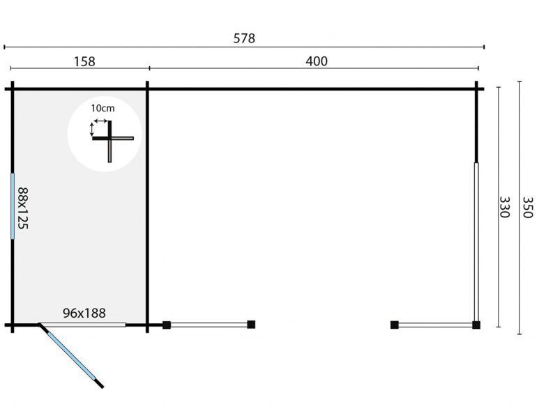 Grundriss Gartenhaus Selma 40mm 578x350cm