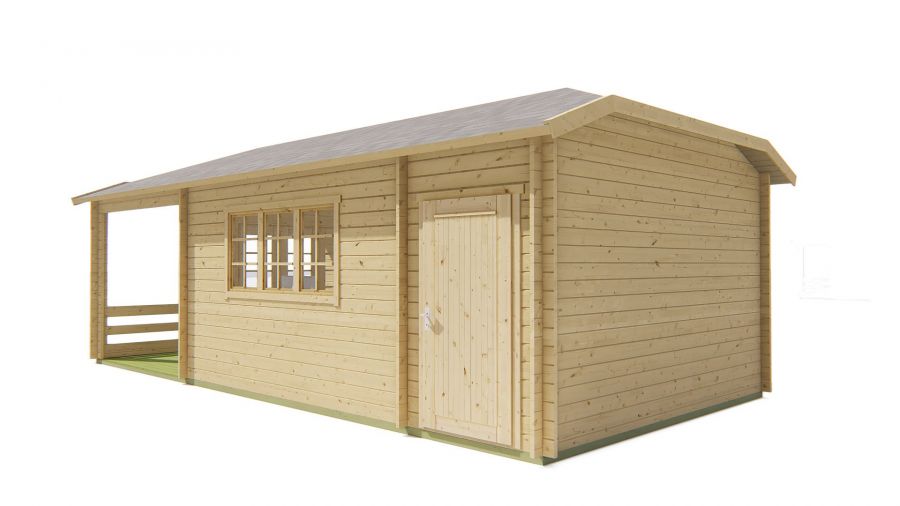 Seitliche Ansicht von Vorne Gartenhaus Sibella 44mm 850x420cm