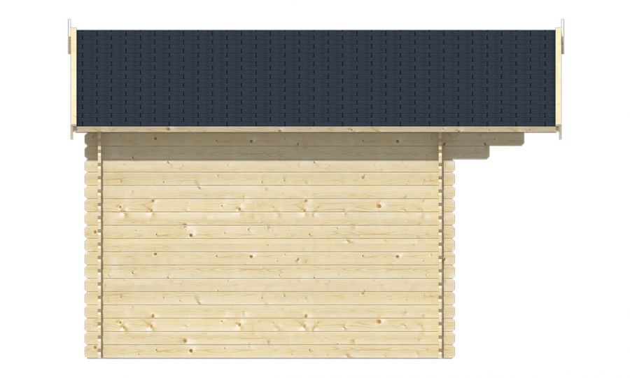 Ansicht Linke Seite Gartenhaus Skyler 28mm 500x320 + 100cm Vordach
