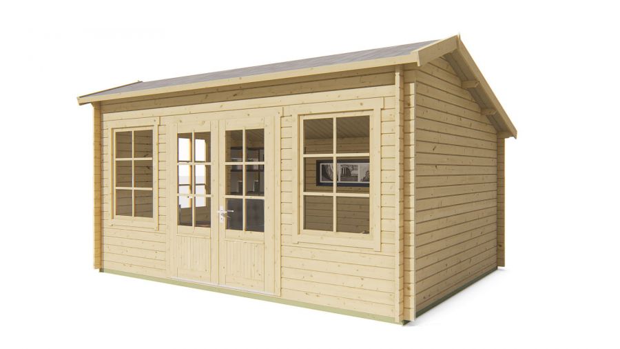 Seitliche Ansicht von Vorne Gartenhaus Tane 40mm 480x350cm