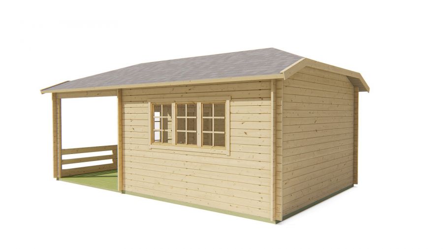 Seitliche Ansicht von Vorne Gartenhaus Torkel 44mm 700x420cm