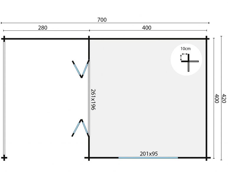 Grundriss Gartenhaus Torkel 44mm 700x420cm