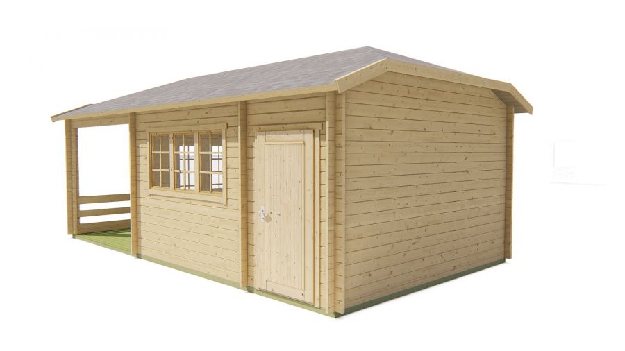 Seitliche Ansicht von Vorne Gartenhaus Viveka 44mm 750x420cm