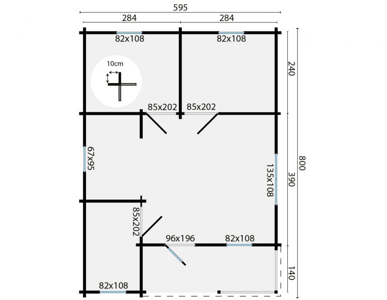 Grundriss Gartenhaus Wochenendhaus Kay 70mm 595x800cm