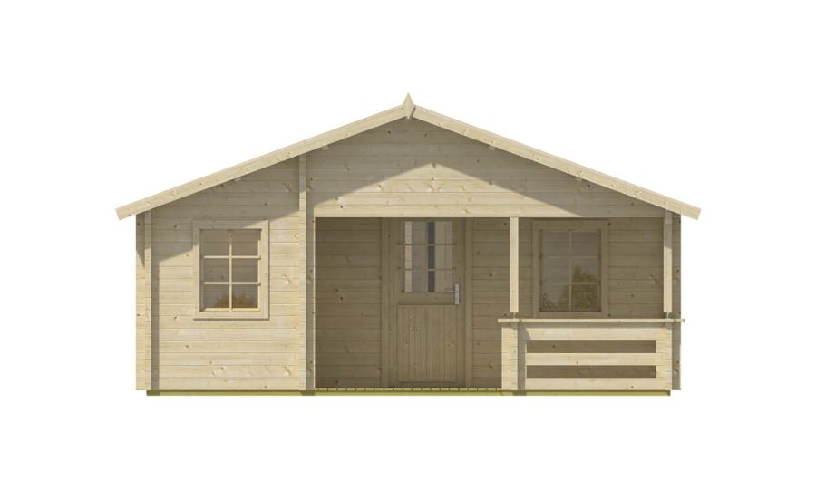 Ansicht Frontseite Gartenhaus Wochenendhaus Kay 70mm 595x800cm