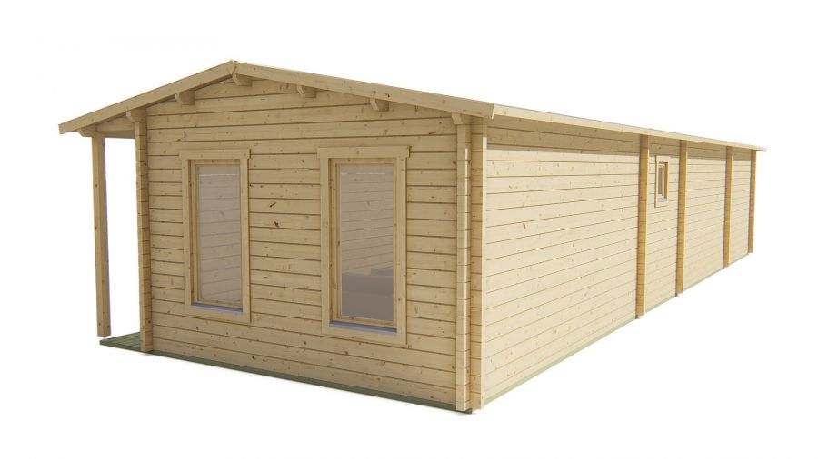 Seitliche Ansicht von Hinten Gartenhaus Wochenendhaus Letterkenny 70mm