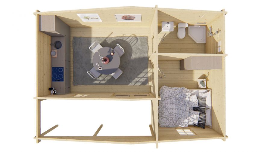 Ansicht von oben Gartenhaus Wochenendhaus Ollie 70mm 498x731cm