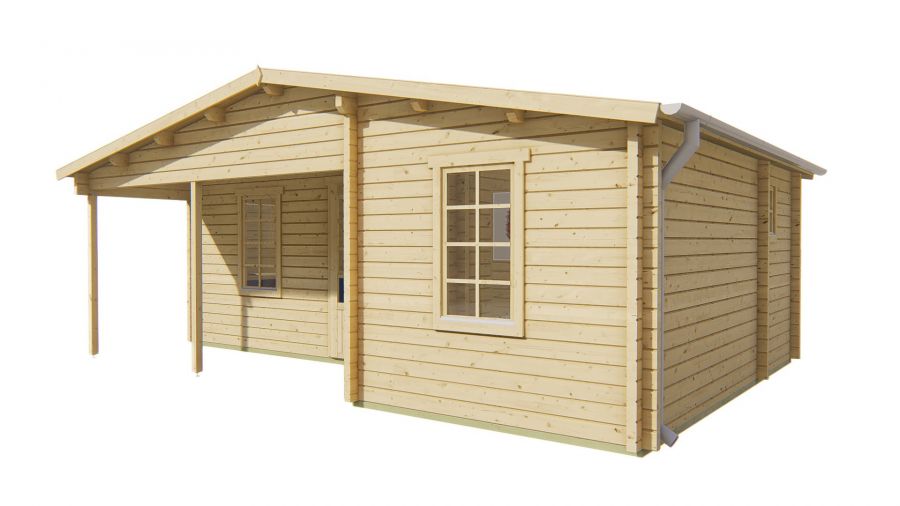 Seitliche Ansicht von vorne Gartenhaus Wochenendhaus Ollie 70mm 498x731cm
