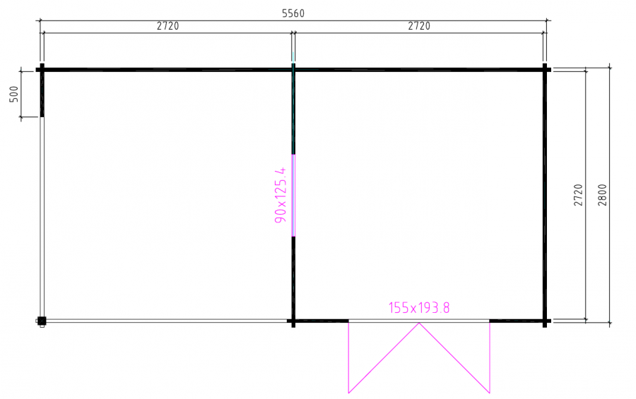 Grundriss Gartenhaus Zoe 40mm 566x290cm